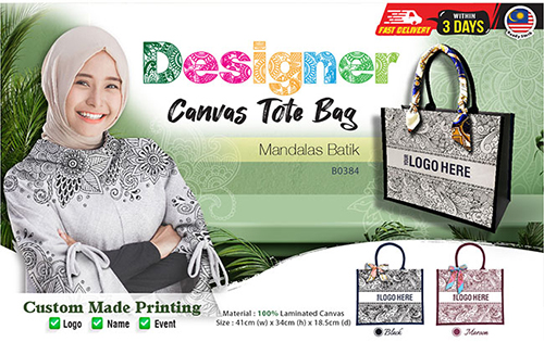 [READY STOCK] Designer Canvas Tote Bag (Mandalas Batik)